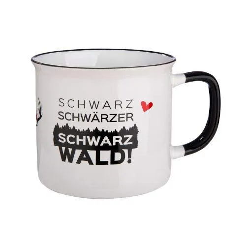 GILDE - 46159 - Kaffeebecher, Schwarz, Schwärzer, Schwarzwald, Keramik, Emailledesign, 9,5cm x 8,5cm, 390ml