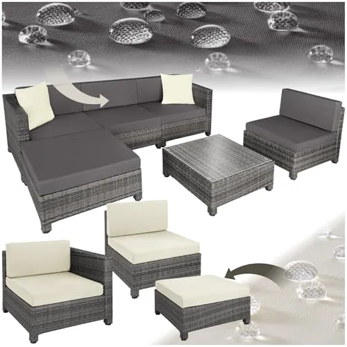 tectake Gartenmöbel Set aus Poly Rattan und Aluminium – Komfortable Lounge für Garten und Balkon