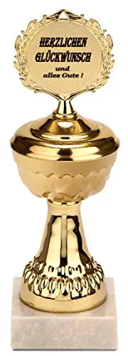 BRUBAKER Pokal - goldene Trophäe mit Marmorsockel - Geschenkidee zum Gratulieren - Motiv: Herzlichen Glückwunsch