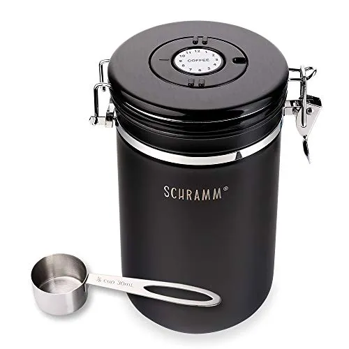 Schramm® Kaffeedose 1800 ml in 10 Farben mit Dosierlöffel Höhe: 19cm Kaffeedosen Kaffeebehälter aus Edelstahl, Farbe:schwarz