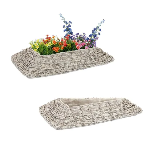 Blumentopf, Pflanzenübertopf 2er Set, Blumenkorb, Blumengefäß, Rattan Pflanzkorb