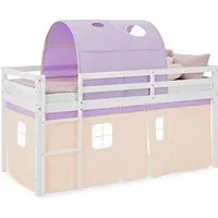 Homestyle4u Hochbett 90x200 cm mit Tunnel und Rausfallschutz - Hochbett aus massivem Kiefernholz, ideal für Kinderzimmer. Mit buntem Vorhang und Tunnel für ein gemütliches Spiel- und Schlafumfeld, inklusive sicherer Absturzsicherung.