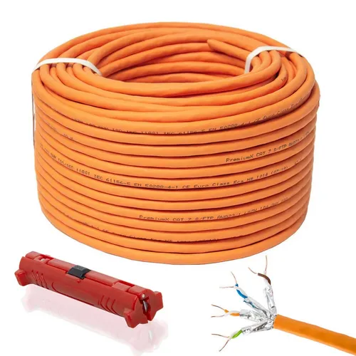 Premium X 50m CAT 7 Netzwerkkabel - Hochgeschwindigkeits S/FTP LAN-Kabel für professionelle Anwendungen, 10 Gbit/s bis 1000 MHz, halogenfrei und flammwidrig, ideal für strukturierte Verkabelung in Büros und Heimnetzwerken.
