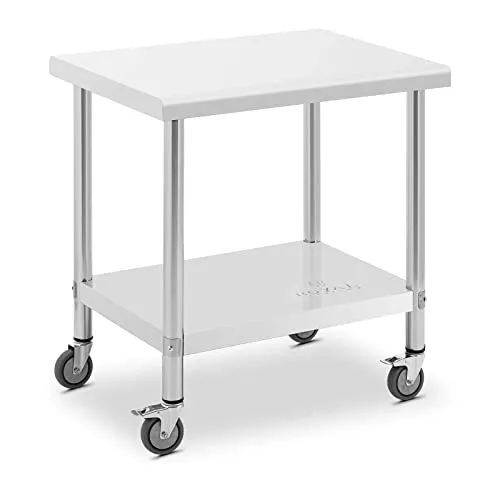 Royal Catering Arbeitstisch 60 x 80 cm - Rollbarer Edelstahltisch mit 135 kg Tragkraft - Arbeitstische für Gastronomie – robuster Edelstahltisch mit 135 kg Tragkraft, mobil durch 4 Rollen, ideal für hygienisches Arbeiten in der Küche.