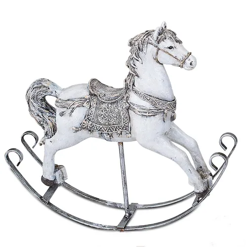 Deko-Schaukelpferd Kunststein weiß silber - Nostalgische Winterdekoration - Figuren, Skulpturen & Statuen, aufwendig bemaltes Deko-Schaukelpferd aus Kunststein, ideal für eine nostalgische Weihnachtsatmosphäre in Ihrem Zuhause.