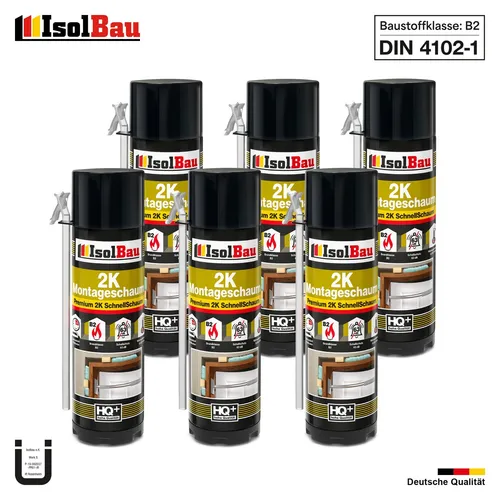 2K Bauschaum Montageschaum 6 x 400ml - Schnellschaum für vielseitige Anwendungen - Bauschaum für Innen- und Außenbereich, ideal zum Isolieren und Versiegeln. Temperaturbeständig von -40°C bis 90°C für langlebige Ergebnisse.