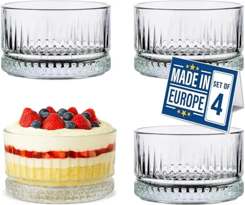 NORDIC SCHILLER PRemium Dessertschalen Glas 4er Set 235ml BLEI FREI, Stabelbare Glasschalen, Dessertbecher, Puddingschalen, Dessert Schalen Glas, Obst Servierschalen, Soßenschalen, Glass Dessert Bowls