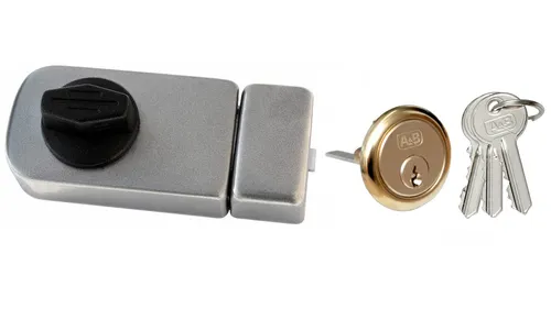 Zusatzschloss 50 /60 Kastenschloss Türzusatzschloss Außenzylinder Drehknauf Grau