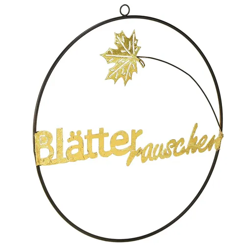 Herbstliche Fensterdekoration mit Metall-Schriftzug und Ahornblatt