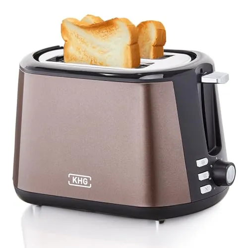 KHG Toaster TO-806(MMS) | Toaster 2 Scheiben Braun 850 W | mit Brötchenaufsatz, 7 Röstgradstufen mit Bräunungsgradkontrolle, Krümelfach, Auftau- und Aufwärmfunktion
