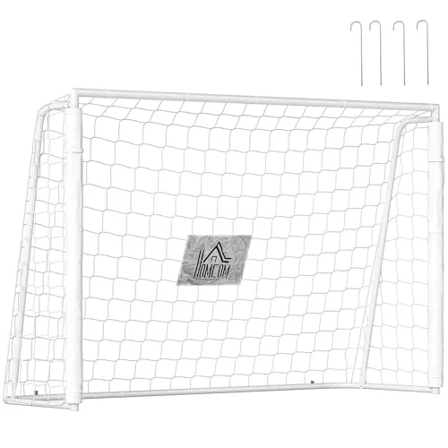 HOMCOM Fußballtor für Jugendliche & Erwachsener 186 x 123 cm Outdoor Fußballtor mit Netz Erdhaken Stoßdämpfenden, Fußball Tor für Garten, Weiß