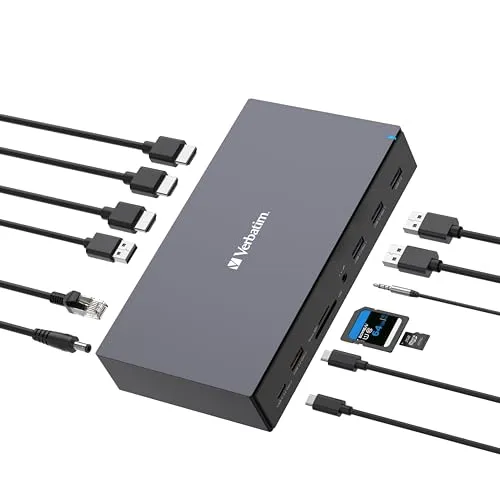 Verbatim CDS-17 USB-C Pro Docking Station - 17-in-1 Hub mit 8K HDMI, superschneller Datenübertragung und ideal für kreative Multimonitor-Setups