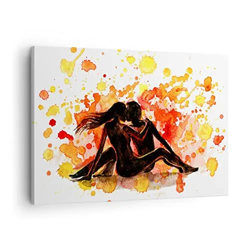 Bilder auf Leinwand Paar Kuss Mehrfarbig Flitterwochen Leinwandbild 70x50cm Wandbilder Dekoration Wohnzimmer Schlafzimmer Deko Klein Wanddeko Bild Wand Kunstdruck Art Wall Decor Canvas AA70x50-2990