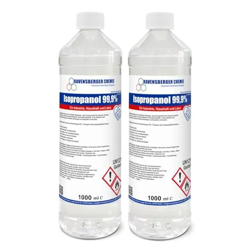 Ravensberger Chemie Isopropanol 99,9% IPA – Isopropylalkohol Reinigungsalkohol zum Entfetten & Reinigen – Lösungsmittel für Elektronik, Glas, Auto & Werkstatt (2x 1 Liter)