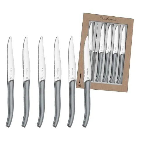 Lou Laguiole SKY Steakmesser-Set, Edelstahl, rostfrei, Klingenlänge 23,2 cm, 6-teilig, grau