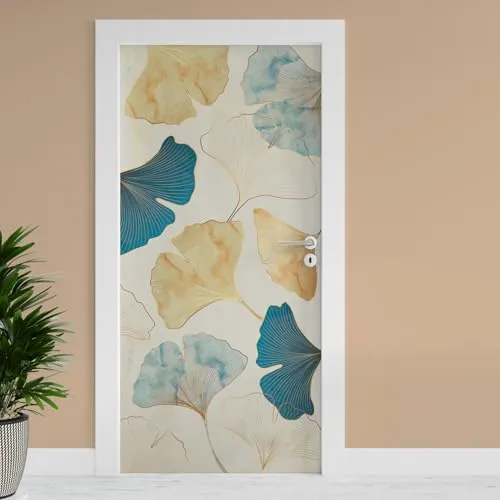 Finest Folia Türfolie 90x200 cm Türtapete Türposter Folie für Tür Wohnzimmer Kinderzimmer Küche Türaufkleber Bad Aufkleber selbstklebend (TF02-40 Ginko)