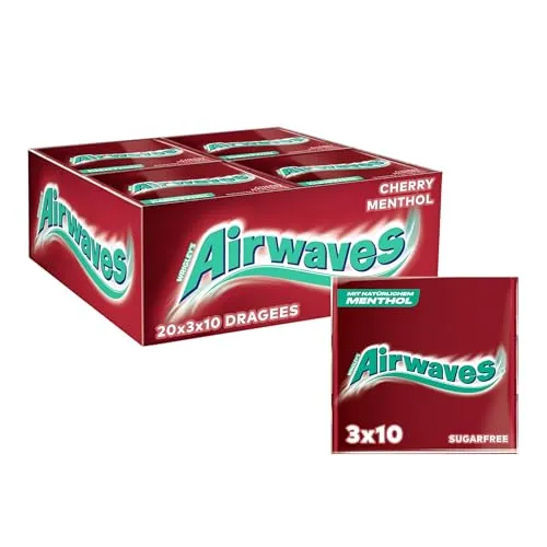 Airwaves Kaugummi Cherry Menthol 20 x 3 x 10 Dragees in rot von AIRWAVES