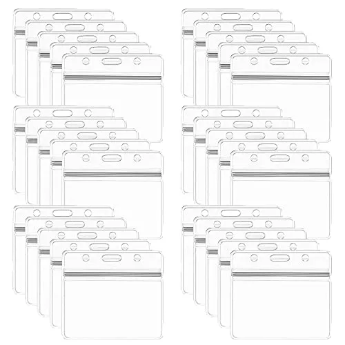 Ausweishülle Plastik Transparent, 100 Stück Abzeichenhalter Namensschild, Kartenhalter Horizontal, Kartenhülle Wasserdicht, Ausweishalter Kunststoff für Business Karten Studentenausweise Buskarten