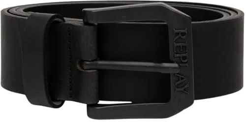 Replay Herren Gürtel aus Leder, Black 098 (Schwarz) - 85 cm - Herren-Gürtel aus 100% hochwertigem Leder, robust und langlebig. Mit eleganter eckiger Schnalle im Vintage-Look, ideal für stilvolle Kombinationen.