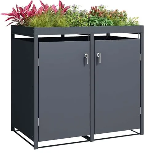 Schartec Mülleimerbox 2er anthrazit mit Pflanzdach SMBF1-2-A - Haushaltszubehör - Hochwertige 2er-Mülltonnenbox in Anthrazit mit begrüntem Dach für ein stilvolles Erscheinungsbild und optimalen Witterungsschutz.