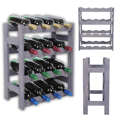 MODO24 Flaschenregal aus Holz für 16 Flaschen – Modernes Weinregal in Grau - Das MODO24 Flaschenregal bietet Platz für 16 Flaschen und überzeugt durch sein modernes Design. Ideal zur flexiblen Aufbewahrung Ihrer Weinsammlung und einfach zu montieren, ist es eine stilvolle Ergänzung für jedes Zuhause.