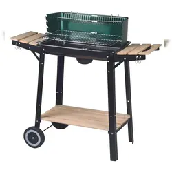 aro Holzkohle Grillwagen - fahrbar mit großzügiger Grillfläche - Grills | Robuster Grillwagen mit 48 x 28.5 cm Grillfläche, zwei Seitentischen und praktischem Windschutz für ein optimales Grillerlebnis.