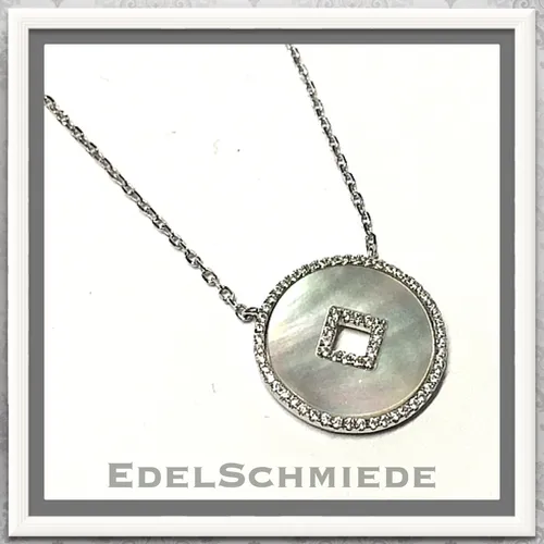 Edelschmiede925 Perlmuttscheibe Anhänger 925 Silber mit Kette - Eleganter Anhänger aus 925 Sterlingsilber mit einer stilvollen Perlmuttscheibe. Ideal für jeden Anlass und ein zeitloses Schmuckstück für Ihre Sammlung.