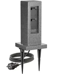 Ledscom.de Garten Steckdosensäule POCK mit Erdspieß - Lampen - Praktische 2-fach Steckdosensäule für Außen mit IP44 Schutz, ideal für Garten und Terrasse, in edler Steinoptik und einfach zu installieren.