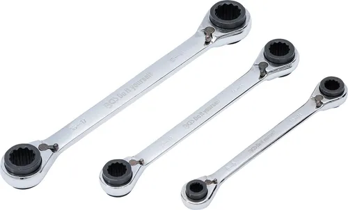 BGS-6837 Ratschen-Ringschlüssel-Satz 4-in-1 - Vielseitiger Ratschen-Ringschlüssel-Satz mit 4 verschiedenen Größen, ideal für professionelle Mechaniker und Heimwerker.