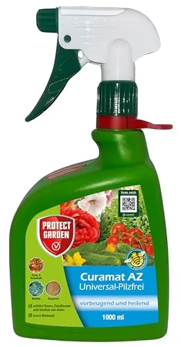 PROTECT GARDEN Curamat AZ Universal Pilzfrei gegen Pilzkrankheiten mit vorbeugender und heilender Wirkung an Rosen, Zierpflanzen und Gemüse, 1 Liter Sprühflasche