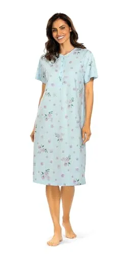 Comtessa Damen Nachthemd 251229 Kurzarm Knopfleiste Bleu - Nachthemden für Damen aus 100% hochwertiger Baumwolle, komfortabler Schnitt mit Knopfleiste und Ziernaht, ideal für entspannte Nächte.