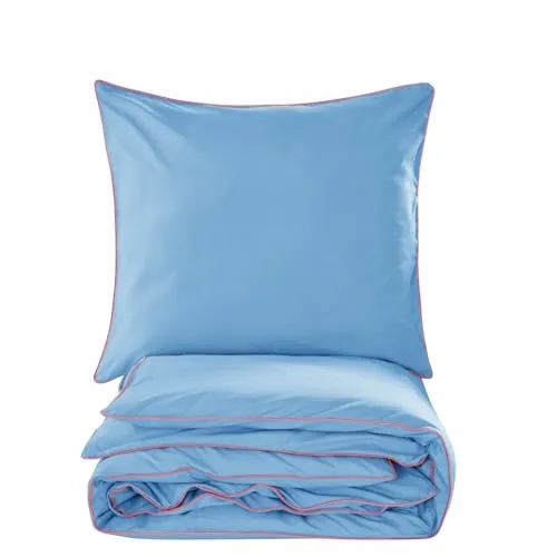 Cotton Market Bettwäsche 155x200 cm - Bettwäsche Baumwoll-Mikrofaser - Bettwäsche-Sets 2 Teilig - Bettbezug 155x200 cm und 2 Kissenbezug 70x80 cm - Blau