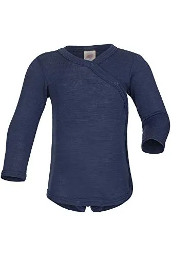 Baby Wickelbody Langarm Wolle & Seide, Engel Natur, Gr. 50/56-74/80 (50-56, Marine)