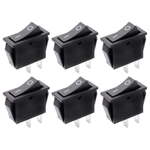 Wippschalter, Kippschalter, Geräteschalter, Mini-Wippenschalter 16A 250VAC Schwarz einbauschalter eingebettet Rechteckig 38 x 34 mm, 2 Polig EIN/AUS (6 Stück)
