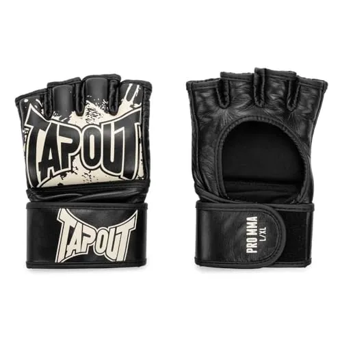 Tapout MMA Pro Fight Handschuhe aus Leder - Schwarz/Ecru, XL - Handschützer für Kampfsport, aus hochwertigem Rindsleder für optimale Haltbarkeit und Schutz, erhältlich in verschiedenen Größen.