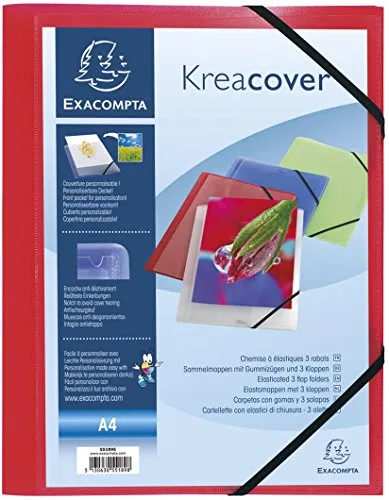 EXACOMPTA Fächermappe Eckspannmappe Kreacover A4 PP 500my transparent rot (5 Stück)