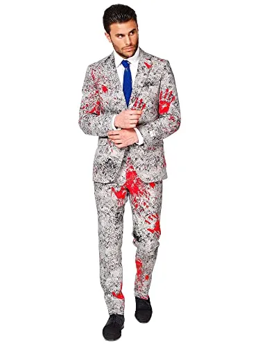 Opposuits Partyanzug Zombiac Kostüm - Ausgefallenes Halloween Outfit für coole Männer - Kostüme für Erwachsene, dreiteiliger Zombiac Anzug in Grau, ideal für Halloween und Partys, sorgt für einen unvergesslichen Auftritt.