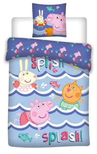 Peppa Pig Bettbezug Splash 140 x 200 cm - Fröhlicher Peppa Pig Bettbezug aus PolyBaumwolle, ideal für süße Träume. Mit buntem Design und weichem Material sorgt er für Komfort und Freude im Kinderzimmer.