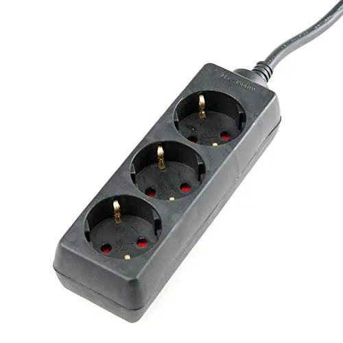 as - Schwabe 3-fach Steckdosenleiste schwarz 230 V / 16 A – Mehrfachstecker mit 3 m Leitung & erhöhtem Berührungsschutz – Steckdosen 45° gedreht – Mehrfachsteckdose Indoor – IP20, 11332