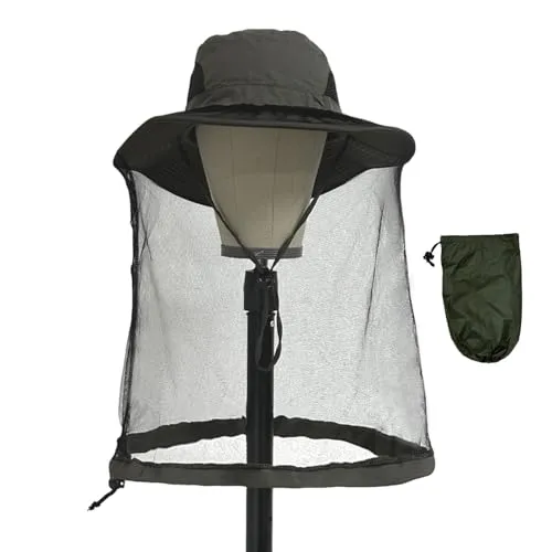 FUIPVGI Imkerhut Moskitonetz Kopf, Mückenhut, Moskitonetz Sonnenhut Hut mit Netz Imker, Faltbar Bienenzucht Schleier Hut Angeln Wandern Gartenarbeit Mesh Kapuze für Herren Damen (Armeegrün)
