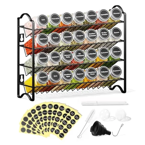 Enjoior Gewürzregal Set mit 28 Gewürzgläsern & 120 Etiketten