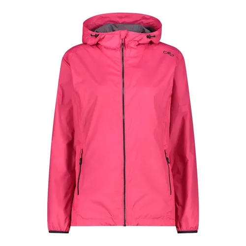 CMP Woman Jacket Rain FIX Hood fragola (B880) 40 - Funktionsjacke für Damen, wasserdicht und atmungsaktiv, ideal für Alltag und Outdoor-Aktivitäten. Die verstellbare Kapuze und die verklebten Nähte bieten optimalen Schutz gegen Wind und Wetter.