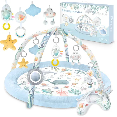 Krabbelmatte Nukido Ozean mit Spielbogen - Spiel- & Puzzelmatten mit buntem Tiermotiv, ideal für die frühkindliche Entwicklung und fördert die Motorik Ihres Babys.