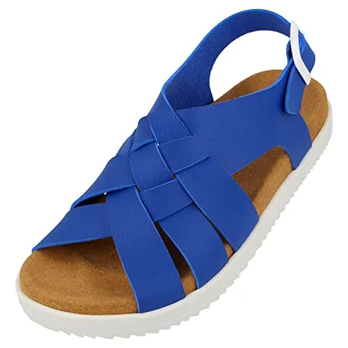 HAFLINGER Elba Summer Slide vegane Pantolette Sandale blau, Gr. 41 - Wanderschuhe mit anatomisch geformtem Korkfußbett für optimalen Halt und gelenkschonende Abrollzone. Rutschfeste TPR-Gummisohle sorgt für Flexibilität und Tragekomfort.
