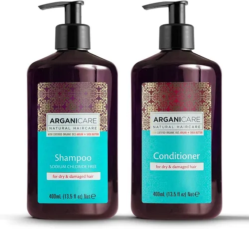 ARGANICARE Shampoo & Conditioner Set mit Arganöl - 2 x 400 ml - SHAMPOOS | Reinigt sanft, vitalisiert und spendet intensive Feuchtigkeit. Das Set mit Bio-Arganöl repariert und stärkt Ihr Haar, während es gesund und geschmeidig bleibt.