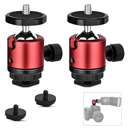 WOKICOR 2 Stück Mini Kugelkopf Stativkopf mit 1/4 Gewindeloch 360° Drehbar Ball Head für Kameras, DSLR, LED-Licht, Kugelgelenk Halter Kompatibel für Nikon, HTC Vive VR, Monopod, Slider, Stativ usw