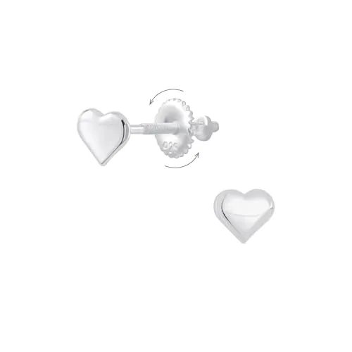 Monkimau - Herz Schraubverschluss Ohrringe, Ohrstecker, Ohrschmuck - aus 925 Sterling Silber - für Damen und Mädchen - handgefertigt, hypoallergen und kleine Geschenkidee