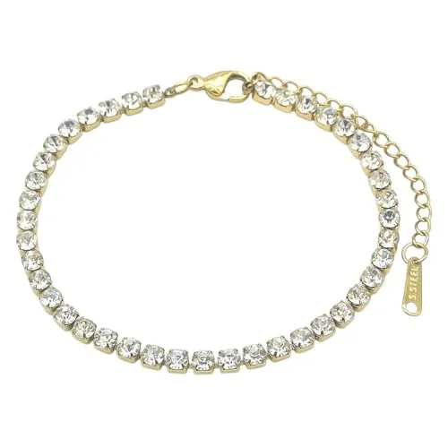 meberg Karma MTB091-042_gold Tennisarmband Damen Kristall Armband verstellbar Gold mit klaren Steinen Glitzer Armkettchen mit Karabinerverschluss zierlich, filigran & elegant (Gold)