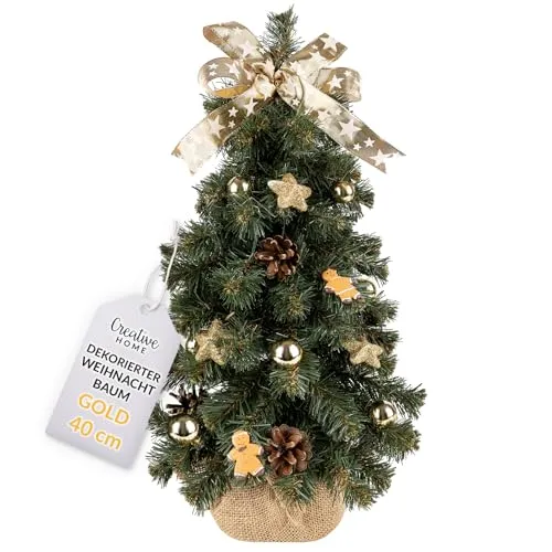 Creative Home Mini Weihnachtsbaum Geschmückt Gold | 40 cm