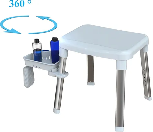 Bischof Dusch- und Badhocker – Belastbar bis 150 kg - Behinderten-Bedarf mit schwenkbarer Ablage (28x21 cm), ideal für Senioren und bewegungseingeschränkte Personen. Ergonomisch geformt und höhenverstellbar für maximalen Komfort.